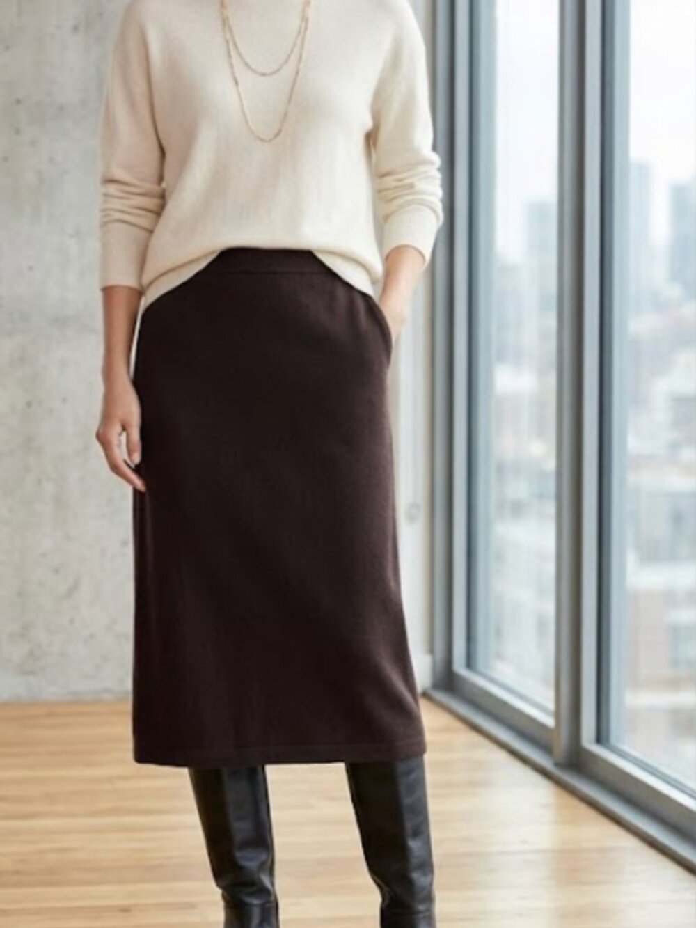 Eileen Fisher 100% Wool Knit Italian Yarn Dark Espresso Brown -M